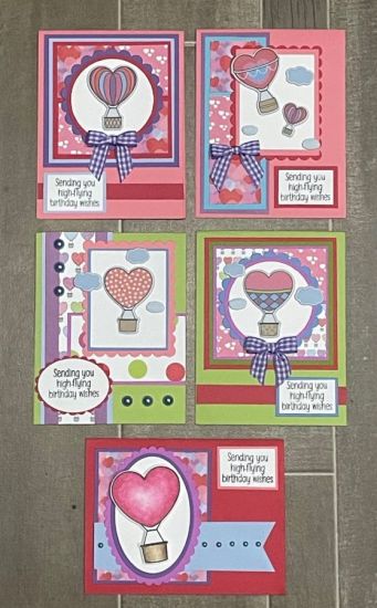 Heart Hot Air Balloon Birthday Cards
Cut up the entire patterned paper pad and went to town making cards with the December 2024 Card Kit!  So Fun!!!  I'll post a few more pics to showcase the cards
Keywords: Heart Hot Air Balloon you lift me up birthday