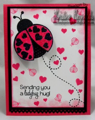Ladybug Hugs
Embossed the wings with Stampendous Kaleidoscope embossing powder and popped them up with dimensional dots.
Keywords: hugs, 3d, embossing, ladybugs2love, ladybug
