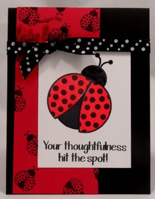Hit the Spot
mass produced a bunch of these thank you cards.  So quick and easy to make!
Keywords: ladybugs2love, thank you, ladybug