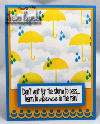 Dance in the Rain
Stamps: Umbrella4you
Paper: Bazzill Basics cardstock, Mohawk bright white
ink: Memento Tuxedo Black, dandelion, bahama blue
other: pop dots, Martha Stewart border die
Keywords: umbrella, dance