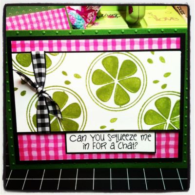 Pink gingham check Squeeze!
I think the next one I'll have the check go all the way to the sides.  This stamp set is fun!
