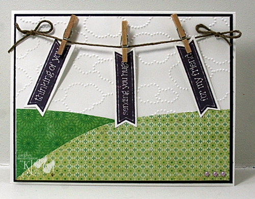 Wishes on a Laundry Line~KJ
Some DP cut to mimic grassy hill, friend sentiment banners die cut and hung out on a line! 
