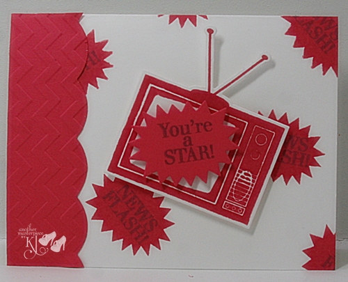 Star Power~KJ
bubbles stamped and sentiments stamped on top, TV Die cut and stamped with bubble die cut and sentiment stamped on top, added dimensional pop dot
