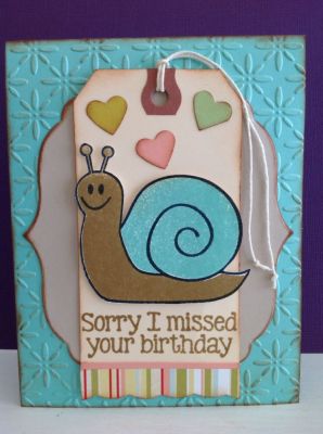 "Sorry I missed your birthday bookmark card"
Keywords: Snail2mail stamp set