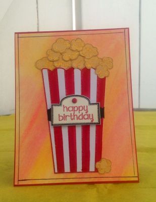Happy B-day!
I color the background with gellatos, pink,  yellow and orange. I mix the gellatos with a baby wipe. The sentiment is from one of the little stamp.
