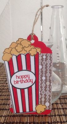 "Popcorn tag"
Easy to make tags! I color with copic markers, fussy cut the popcorn, and popcorn container.
