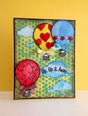 Up, Up & Away...  Here's to a GREAT day!
For this card I used 3 stamp sets... Water color the air balloons... Check at the little details on this card...;)

