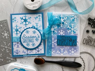 Snowflake Stencil Background Cards
I cut the Snowflake background from white card stock and used it as a stencil with my Picket Fence Brushes. I used the stencil to create the second card. The sentiments are from Christmasgreetings2stamp.
Keywords: Christmasgreetings2stamp