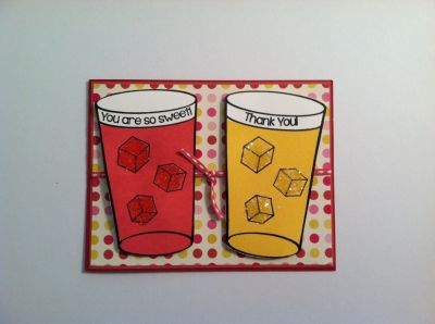 Lemonade2drink
Thank you card with ice cubes accented with glitter and clear beads.
