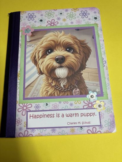 Honey Bear
Honey Bear Journal using paper from large paper pad. And adhesive flowers from a card kit.   The journal itself is a marble composition book.  Made as a birthday gift for Stephanie 🩷.  
Keywords: Honey Bear Journal