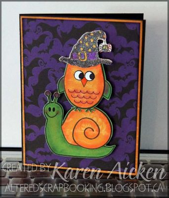 Happy Owloween Card
While the hat is not a Stamps of Life image, it is no longer available and you could easily swap out the idea with the cute hate from 'spooky2scare' stamps.  I just don't have that set (yet).
Keywords: snail, owl, Halloween,
