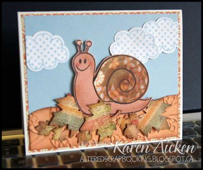 I don't own any cute Thanksgiving stamps, so turned the snail into a Thanksgiving card for our one year old Grandson.
Keywords: Thanksgiving, Snail, Fall, Autumn, Leaves