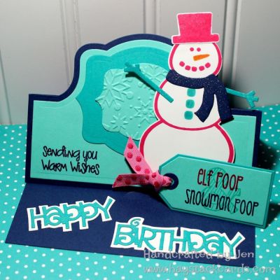 See blog post: http://www.haystackcards.com/2014/10/let-birthday-festivities-begin.html
Keywords: snowman2build, winter, birthday, stand-up, tag, triplit