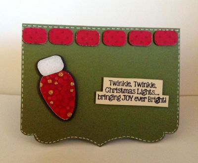 Twinkle card
Used and A2 card, die cuts from the lights4Christmas die cut kit, and the Twinkle, Twinkle, Christmas Lights...bringing Joy ever Bright stamp.
Keywords: lights, Christmas, die cut, Twinkle, Joy, Bright, holiday