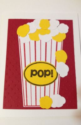 Popcorn card pop
Embossed red paper with dots and added the dictum bag and popcorn, fun!!
