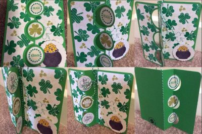 St. Patrick's Birthday card
St. Patrick's birthday card

Triple Circle Framelits Flip-its
Minitags2cut
 Minis4circles
Shamrocks4us
Icons4us
Created4you
Inks: licorice, spearmint, celery & artichoke 
Misc: green and white card stock
