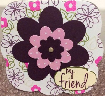 My friend card
My Friend Card

Stamp sets:
All4moms
Messages4friends
Labels, fancy stamp and framelit die set
Words & tags stamp and framelit die set
Flower layers & leaf framelit die set
Stamped4you

Inks:
Guava, plum, celery, bubble gum & artichoke 

Misc:
Purple card stock, dots paper and white card stock

The Stamps of Life brad


