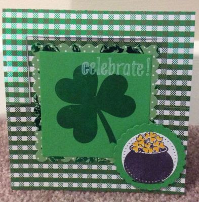Stand-Up Birthday Card
St Patricks birthday card

Card, square stand-ups die

Stamps sets used:
Cake2build
Birthday4cookie
Shamrocks4us
Stamped4you

Inks from The Stamps of Life: 
spearmint
Powered sugar

Misc:
Patterned paper
Green card stock

