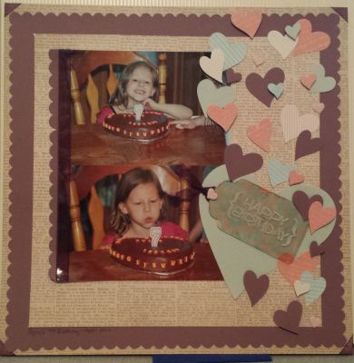 Happy Birthday Rylie
A scrapbook page I made for my niece's birthday, using both the Brackets2Cut stamp set and the Love, Hugs, & Hearts Sizzix Dies. 
