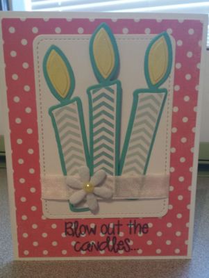 Blow Out the Candles
A card I made using the August 2014 "Have Fun: Card Kit and the Candles4Birthday stamp and die set. 
