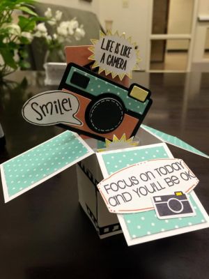 Life is Like A Camera
My very first box card.  Love how it turned out, and used lots of different Stamps of Life products
Keywords: camera, friends, phrases, TV, word bubble, washi tape, gelly roll pens, JoNeita