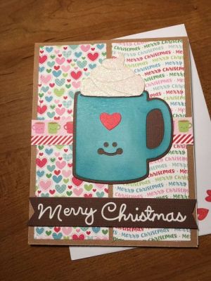 Hot chocolate merry Christmas 
Inside “is like a hug from the inside”
Smile and heart from bandage2stamp dies
