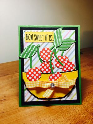 How Sweet it is
Cherries2stamp and dies
Stitched rectangle dies
Love story, Together, Believe, pattern paper collections
Ribbon and bling from card kits


