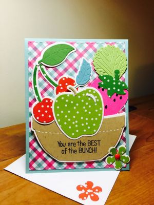 Best of the Bunch
Apple2stamp and dies
Strawberries2stamp and die
Cherry2stamp dies
Flowers with stems die
Stamps of Life papers
Stitched rectangle 

