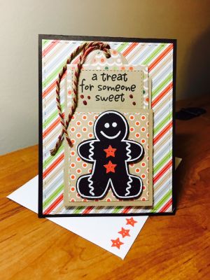 A treat for someone sweet
Gingerbread2stamp and dies
Tag holder dies
Happy holidays collection pattern paper


