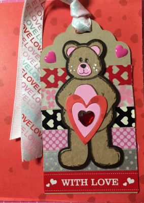 Bear Tag
5" tag gingersnap paper
Washi tape background 
Bear2stamp and dies
