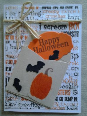 Halloween card with mini envelope die
I used the mini dnvelope die, pumpkins2cut and the matching dies to create this card along with patterned paper, raffia for ribbon and bow and put on a white card base.
