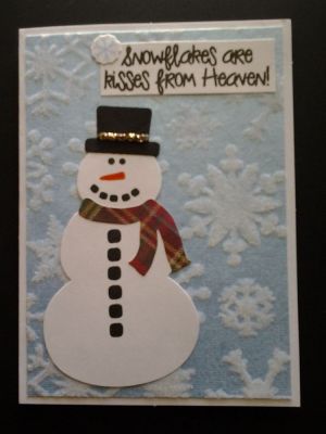 snowman card with flocked snowflake paper
