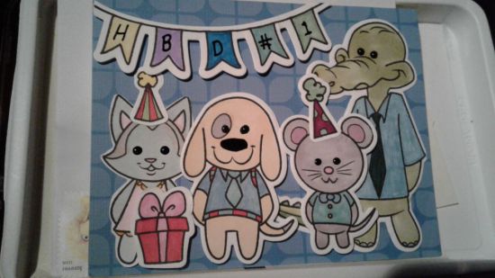 Party animals  happy birthday card
Keywords: Party animals cat dog mouse happy birthday