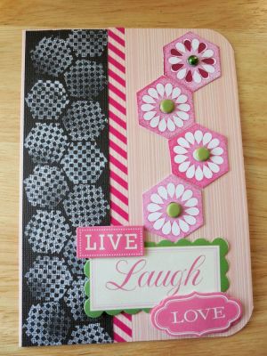 Live,Love, Laugh
Made with hexagons2love and white ink.
