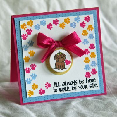 I'll always walk by your side
Cardstock: Guava, Powdered Sugar
Patterned Paper: Wishes Collection
Ink: Banana, Licorice, Sky, Guava
Dies: Framelits: Tags & Words, Circles
Stamps: Treats4cookie
Embellishments: Guava Ribbon
