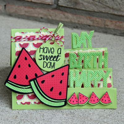 Happy Birthday!
Used the Happy Birthday Step up Card set with the watermelon2stamps kit and Sizzix Tags & Words
