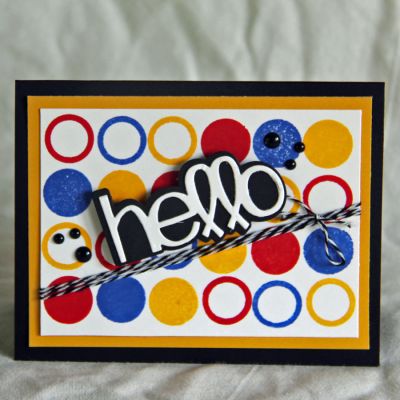 Hello Card
Cardstock: Banana, Licorice, Powdered Sugar
Ink: Strawberry, Blueberry, Banana
Dies: Hello & Thanks
Stamps: highlighters4planners
Embellishments: Black twine, black enamel dots
