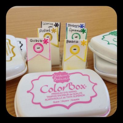 Organizing Sponges
I'm loving Stephanie's ink pads for sponging effects!  I decided to organize my sponges using one of the banner triplet  & one of the button dies  and added a flower from the calendars2stamp set to showcase the colors.  I also sewed the button to the sponge.  I know it sounds crazy, but I love the result! ;)
Keywords: organization