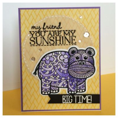 Big time Sunshine
TSOL inks water color beautifully!!! Doodle hippo was stamped with Versafine black ink (water color safe), doodled with Copic pens, and water colored with grape TSOL ink and a size 2 round watercolor brush.
