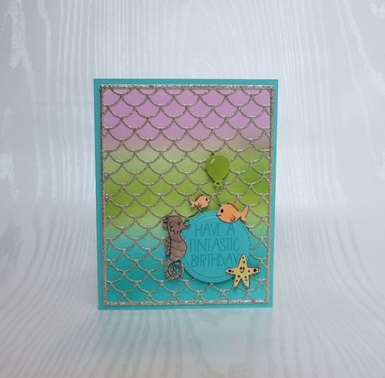 fintastic birthday
mermaid background die, stitched circle dies, under the sea class stamp/die set, balloon from card kit club set, inks TSOL
