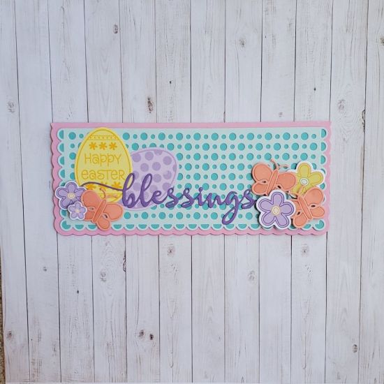 Easter blessings
Scallop slimline. Easteregg2stamp and dies
