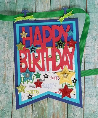 Happy Birthday banner
Big banner die set. Sizzix happy birthday card die set. sizzix star triplits. tsol papers and embellishments
