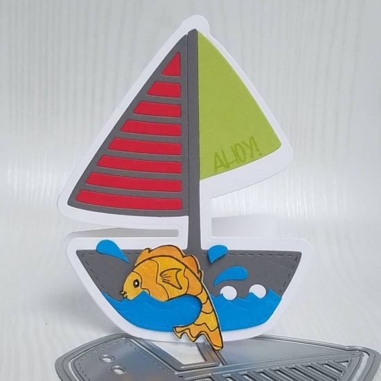 Ayoy!
Sailboat fold it.  Fish2stamp..whale dies for splash
