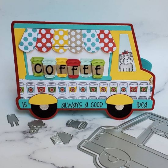 Coffee truck
also used alphabet dies from foxes2stamp and stamps from coffee statement 
