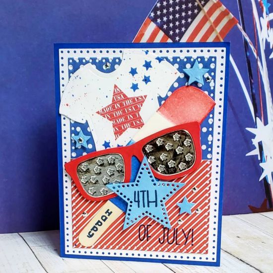 Happy 4th of july
sunglass dies, tshirt2stamp die, all4stars,  popsicle fold it....
Keywords: tshirt2stamp
