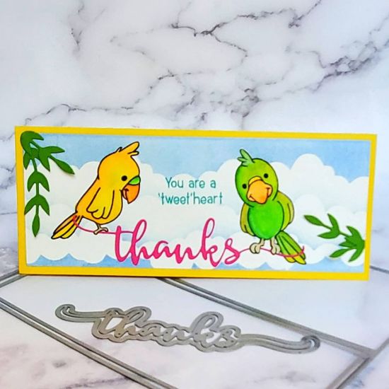 Thanks
Slimline card die set. Words for slimline. Birds2stamp 
