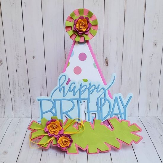 Happy birthday 
Trendy happy birthday. Party hat fold it. Rolled flower (spiral die) card kit club
