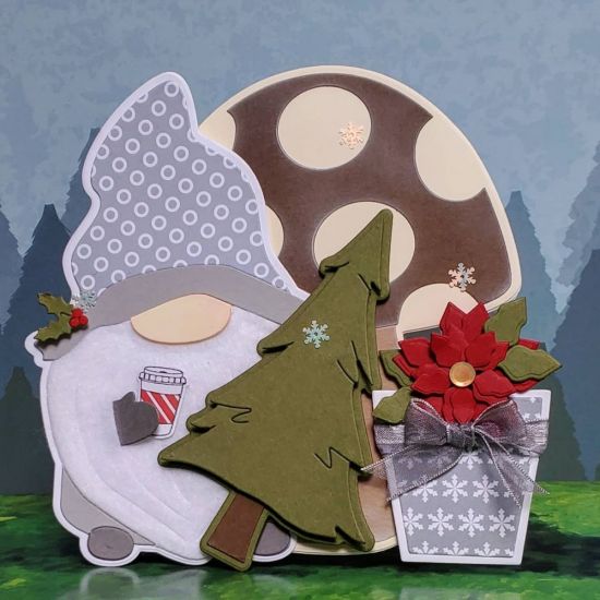 Christmastime
Gnome fold it. Mushroom fold it. Tree from hsn truck fold it. Coffee2two. Reindeer2stamp fir holly. Flowerpit2stamp dies. Poinsettia from swish card die set
Keywords: MushroomFoldit