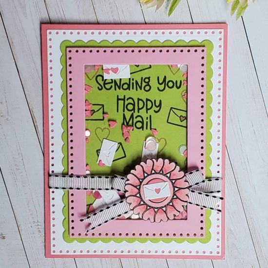 Happy mail
Lovebugs2stamp. Morelovebugs2stamp. Dotted rectangle dies. Scallop rectangle die

