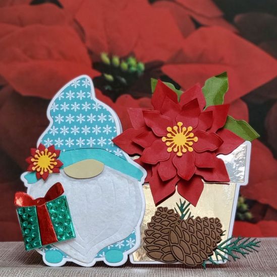 Holiday gnome
With flower pot fold it, poinsettias from swish card set. Pinecones2stamp dies 
Keywords: FlowerPotFoldit FloralSwishCard